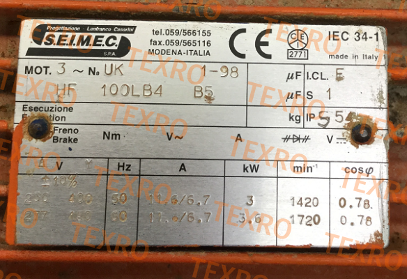 Seimec (Rossi)-HF100LB4 B5 Obsolete! Replaced by HB3 112MA 4 230.400-50 B5 