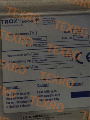 Trox Technik-DRH 630/25-6 - obsolete ,replaced by  DRVF 630/30- 8