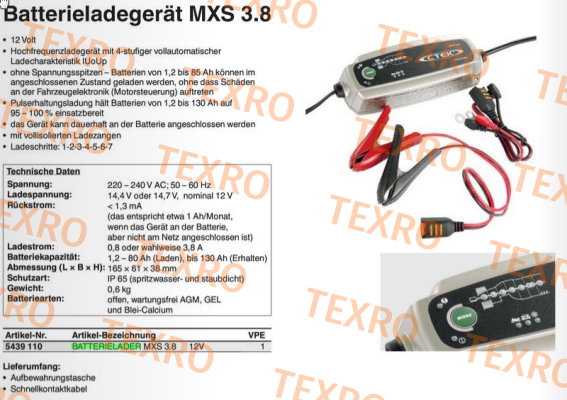 CTEK-P/N:5439 110; Type: MXS 3.8