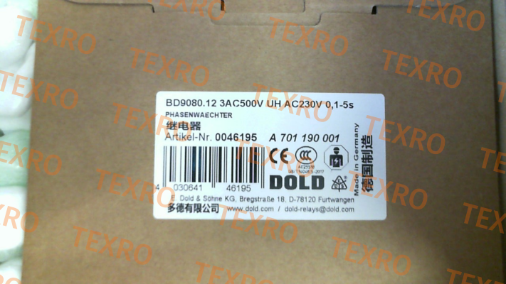 Dold-p/n: 0046195, Type: BD9080.12 3AC500V UH AC230V 0,1-5s