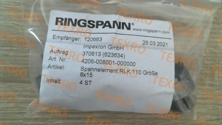 Ringspann-p/n: 4206-008001-000000, Type: RLK 110-8 x 15