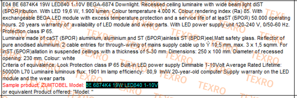 Zumtobel-BE 6874K4 19W LED840 1-10V 