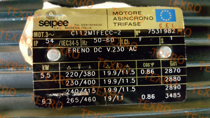 SEIPEE-Obsolete C112MTFECC-2, Nr:7531982 replaced by TBS112MB2 5,5 230/400-50 B14 FM-D MV 