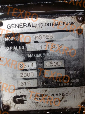 General Pump-11013035 replaced with MWSR50  