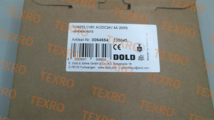 Dold-p/n: 0064654, Type: BH9253.11/61 AC/DC24V 4A 20MS