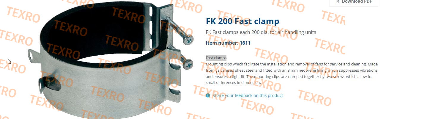 Systemair-Item No. 1611, Type: FK 200 Fast clamp